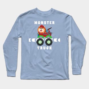 Cartoon vector of monster truck with little animal driver. Long Sleeve T-Shirt